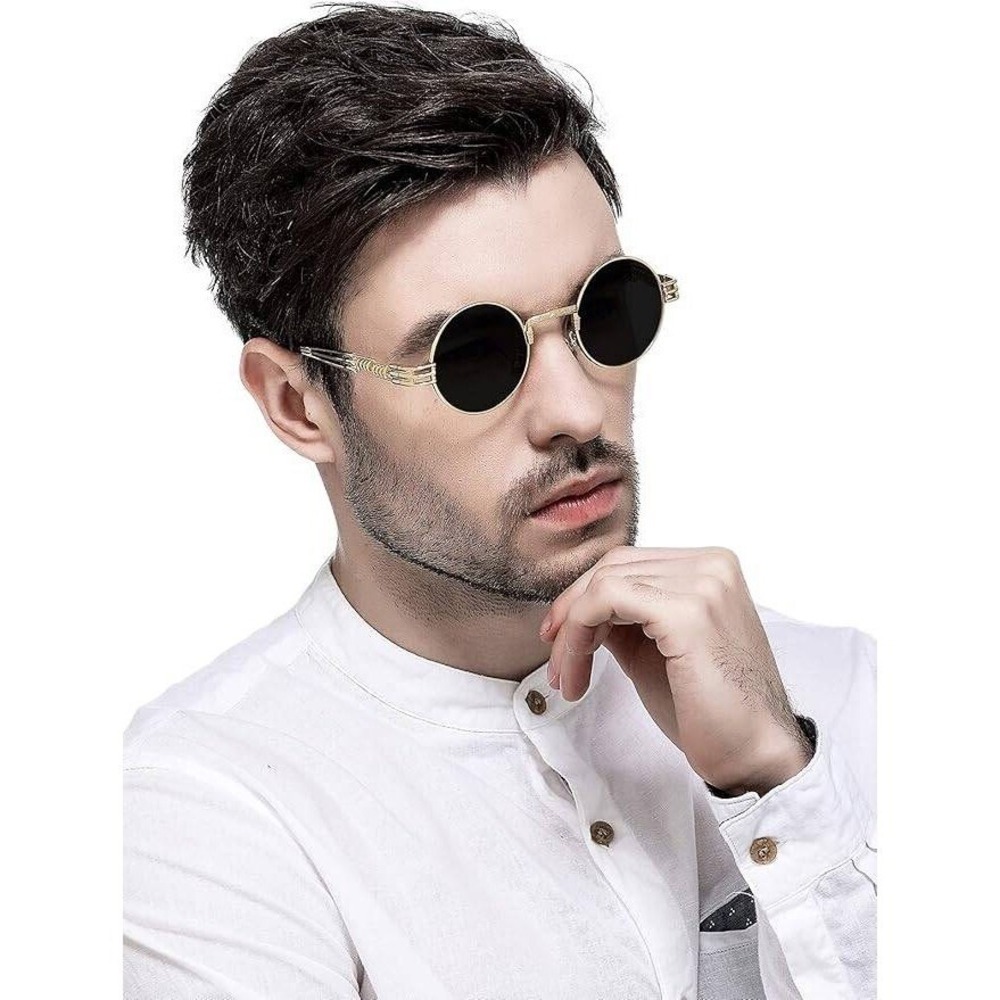 Gothic Steampunk Sunglasses Men Women Metal WrapEyeglasses Round‎ Shades Trendy